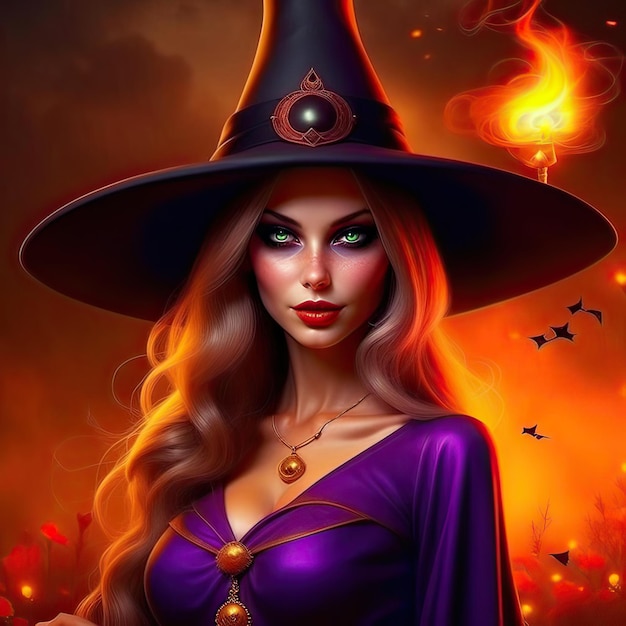 Beautiful witch girl on Halloween holiday