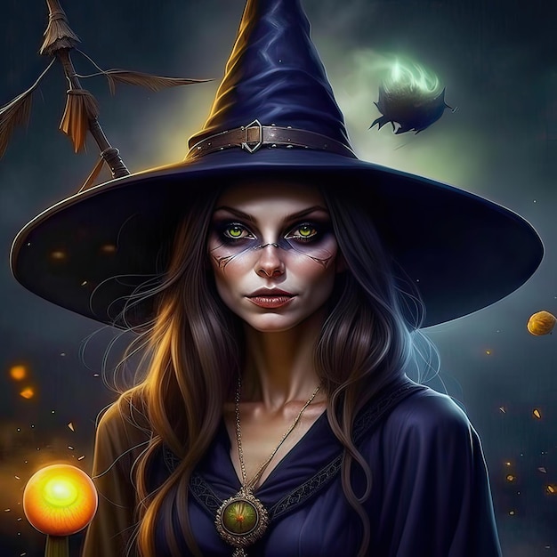 Beautiful witch girl on Halloween holiday