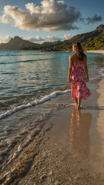 Photo beautiful woman on beach sunrise