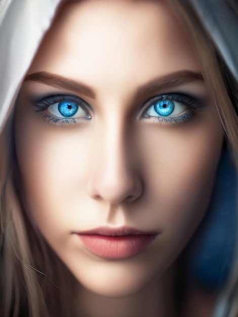 Beautiful woman blue eye looking at camera with selective focus