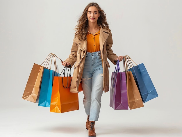 Beautiful Woman Carrying Lots of Shopping Bags