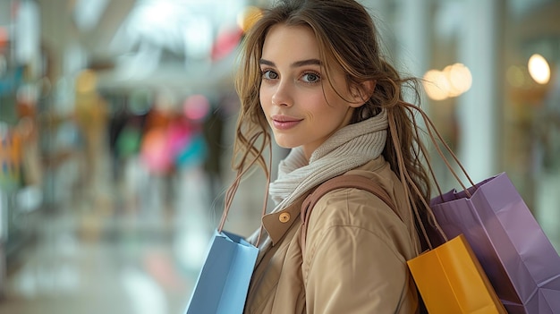 Beautiful Woman Carrying Lots of Shopping Bags