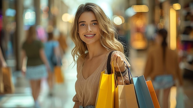 Beautiful Woman Carrying Lots of Shopping Bags