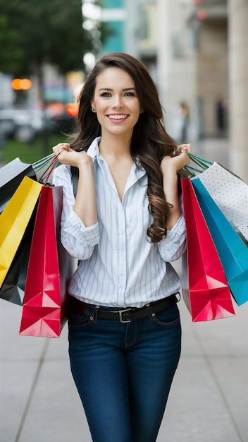 Beautiful woman carrying lots of shopping bags