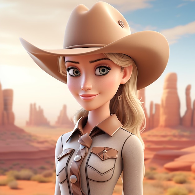 beautiful woman cartoon character wearing a cowboy hat