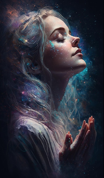 Beautiful woman closed eyes praying image Ai generated art