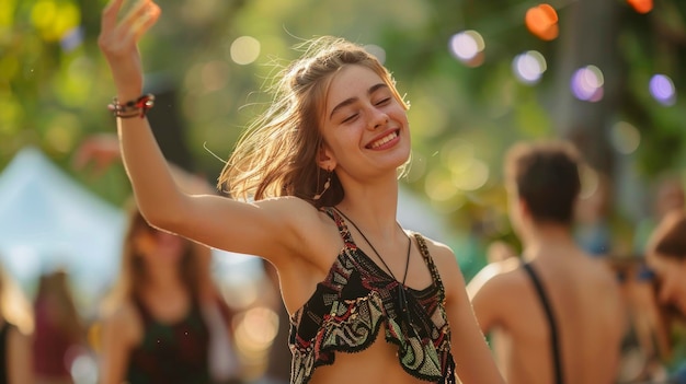 Photo beautiful woman dancing at a festival