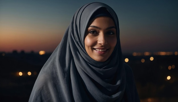 Beautiful woman draped in hijab illuminated by a single light