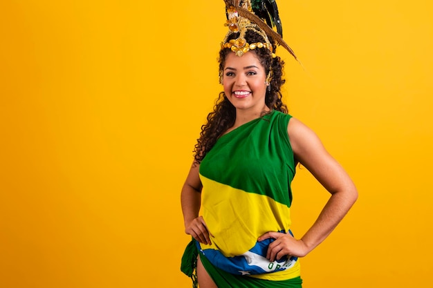 Beautiful woman dressed for carnival night Afro woman with carnival costume