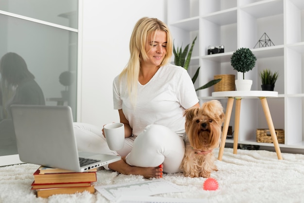 Beautiful woman enjoying working from home