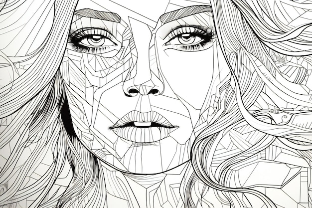 Beautiful woman face Hand drawn illustration for coloring book