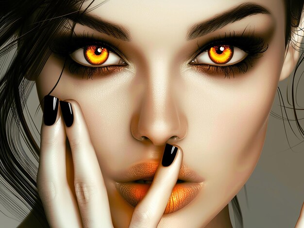 Beautiful Woman Face with Orange Eye Hush Gesture