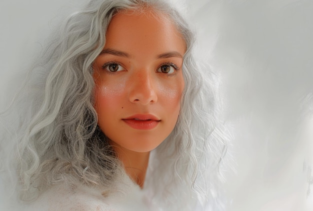 A beautiful woman face with white hair