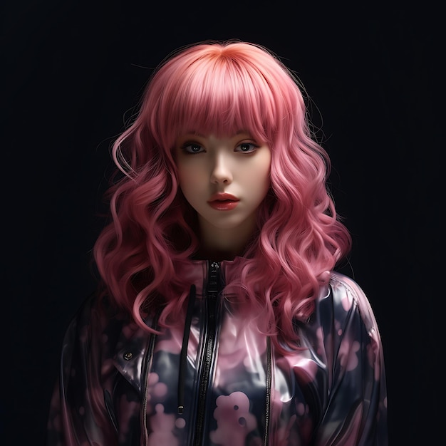 Beautiful woman fashion girl with pink hair portrait