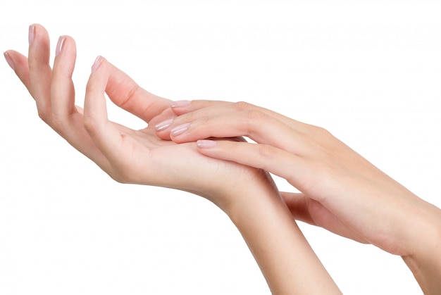 Beautiful woman hand relaxing with massage isolated on white background