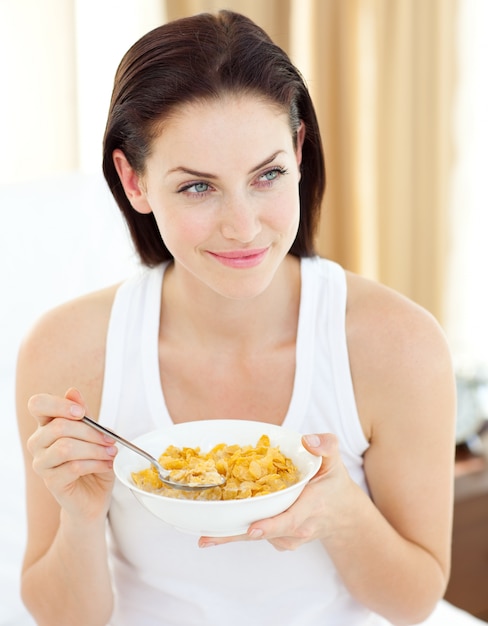 Beautiful woman having breakfast 