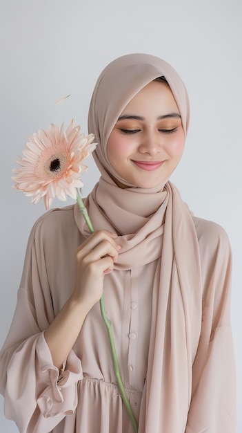 Beautiful Woman in a Hijab Holding a Flower