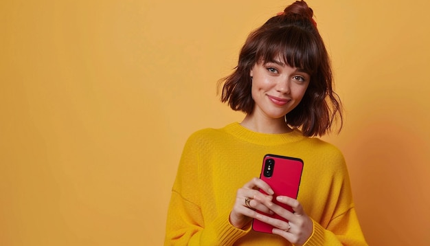 Photo beautiful woman holding a smartphone