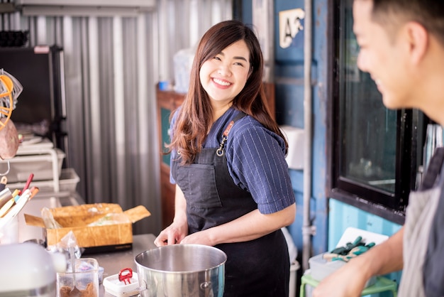 Beautiful woman is making bakery 