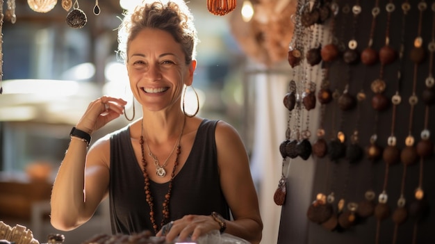 Beautiful woman in jewelry shop