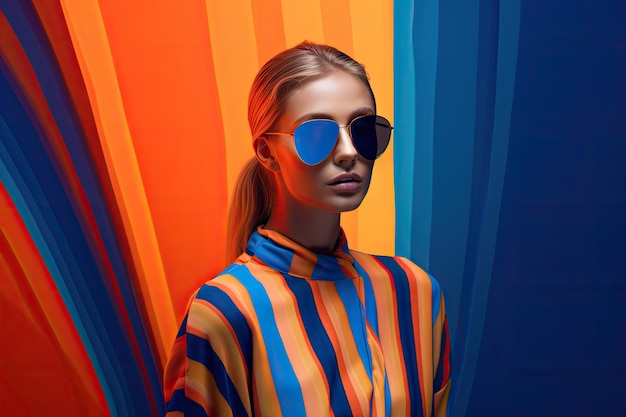 beautiful woman model with colorful outfit ai generated