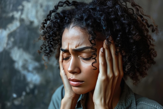 Beautiful Woman Overwhelmed With Headache And Stress