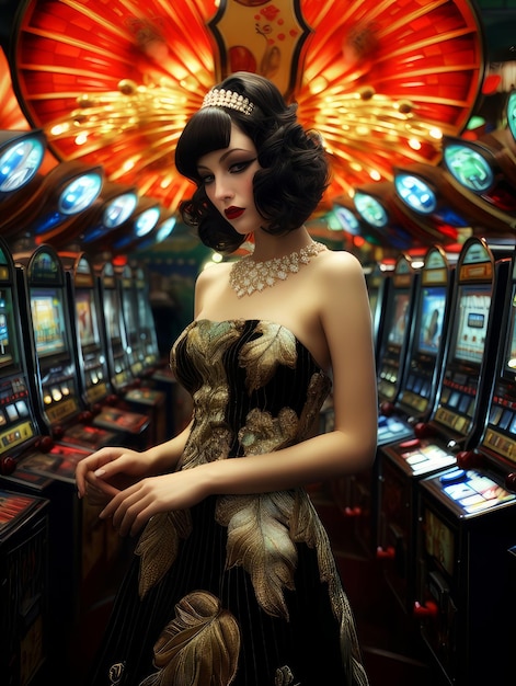 beautiful woman playing for money in a casino