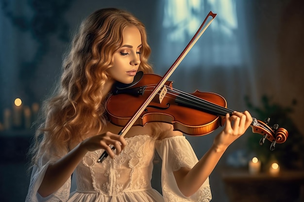 Beautiful woman playing the violin