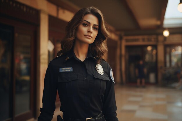 Photo beautiful woman police uniform and police station