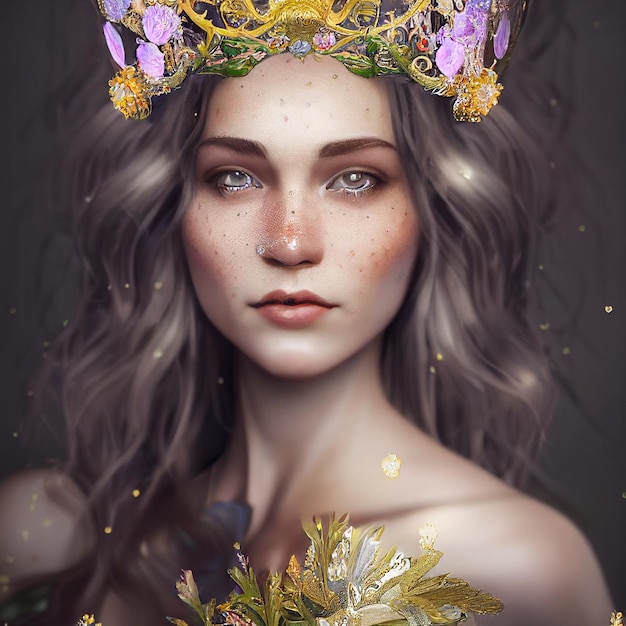 Beautiful woman portrait with golden ornaments illustration