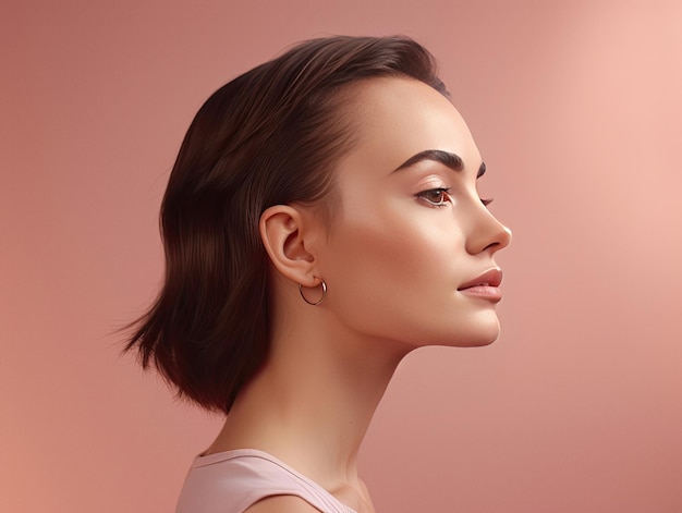 Beautiful woman posing on a pink background face care concept ai generated