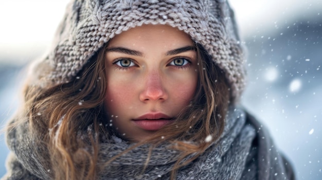 Beautiful woman posing in the snow on a winter day