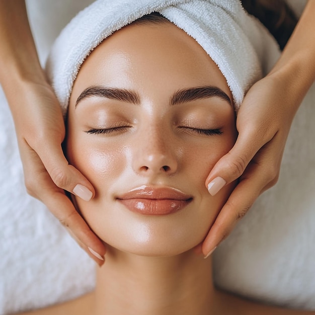 Photo beautiful woman receiving a flawless skin massage in serene spa setting perfect skincare relaxation