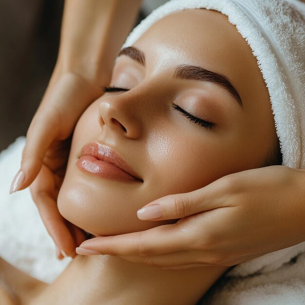 Photo beautiful woman receiving a flawless skin massage in serene spa setting perfect skincare relaxation