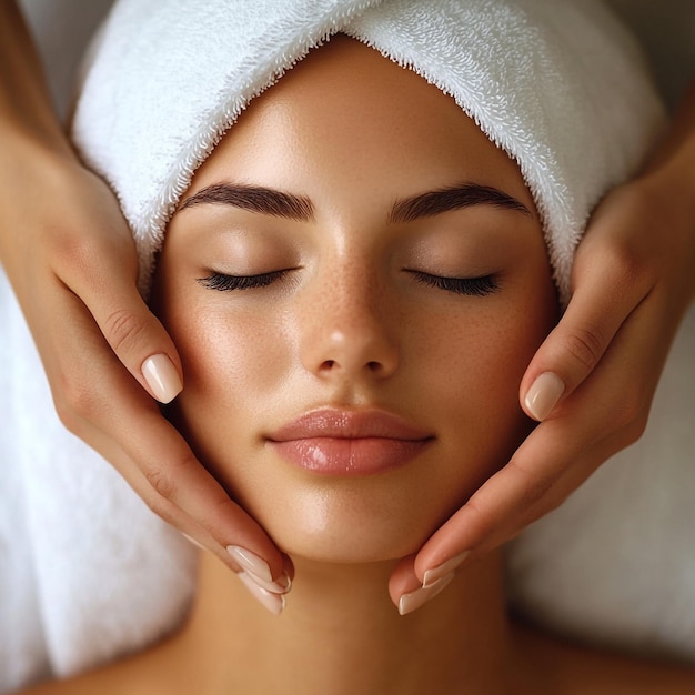 Beautiful Woman Receiving a Flawless Skin Massage in Serene Spa Setting Perfect Skincare Relaxation