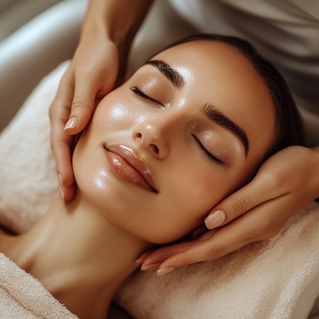 Photo beautiful woman receiving a flawless skin massage in serene spa setting perfect skincare relaxation