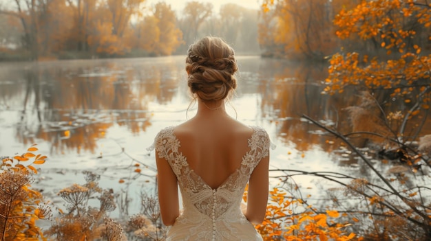 Photo beautiful woman in a romantic dress autumn outdoor