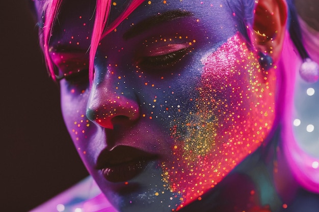 Beautiful woman's face with fluorescent painting