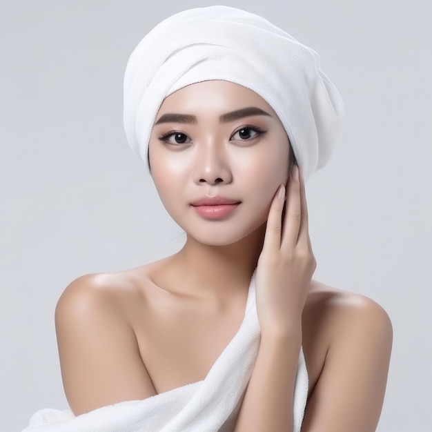 Beautiful woman skin care face cream studio shot background isolated