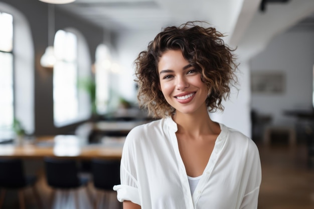 Beautiful woman smiling in an indoor scene