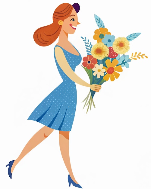 Photo a beautiful woman stands gracefully holding a vibrant bouquet of fresh flowers radiating joy