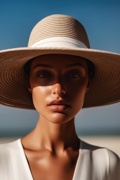 Beautiful woman in the summer with a hat