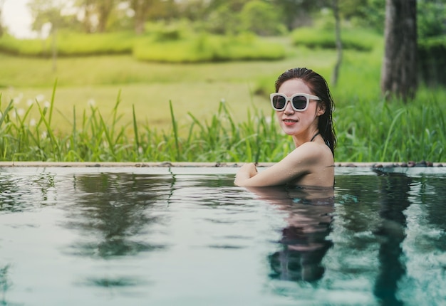 beautiful woman in the swimming pool 