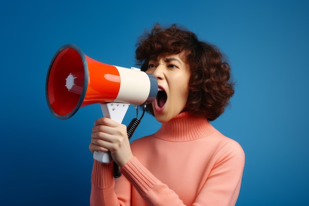 Beautiful woman talking on magaphone