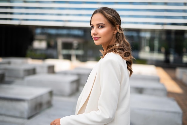 Beautiful woman walking in a city