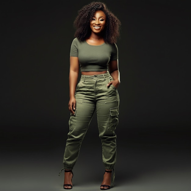 a beautiful woman wearing Cargo Pants with a Fitted Crop Top