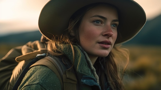 A beautiful woman wearing a hat