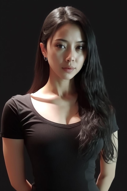 Beautiful woman wearing simple black tshirt for mockup and printing purpose