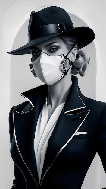 Beautiful woman wearing stylish protective face mask black hat