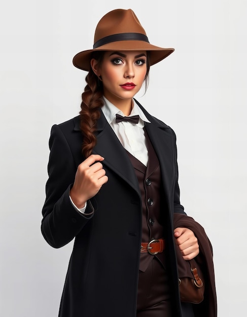 Photo beautiful woman wearing a victorian detective cosplay suit